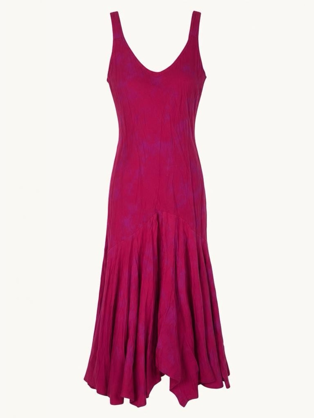 Bias-Cut Jewel Tone Magenta Rayon Maxi Slip Dress, Sleeveless Mermaid Hem
